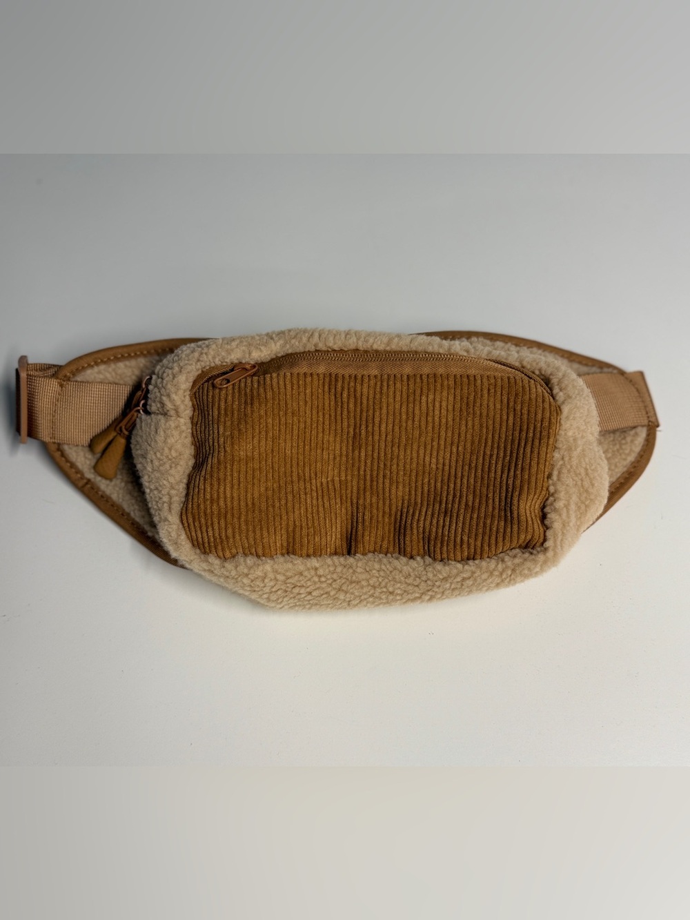 Corduroy Sherpa Waist Bag in Tan